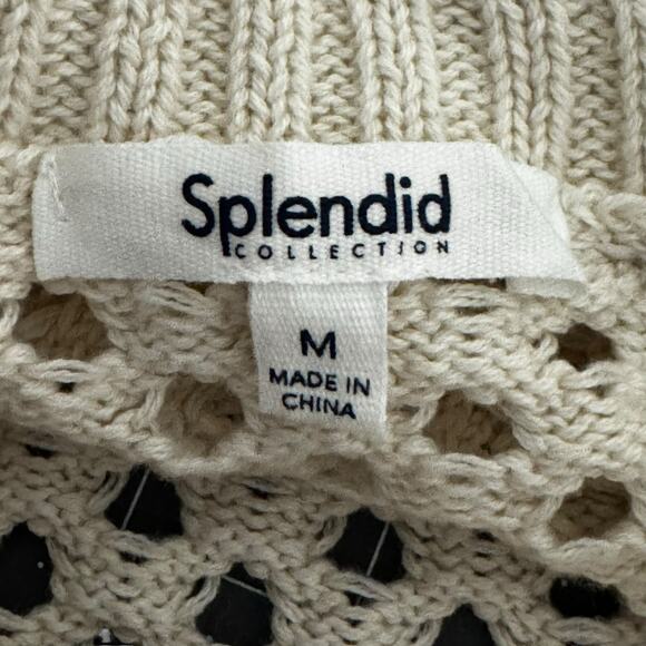 Spendid Cotton Mesh Maxi Dress Size MEDIUM Open Knit Cream Crochet Boho - Picture 7 of 10